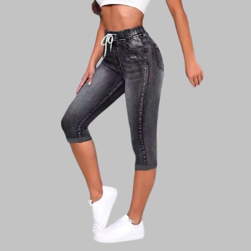 Hot selg jeans in Europe and America, women's elasticity elastic waistband drawstring, high waist sexy ripped jeans, 2025 new casual versatile fa