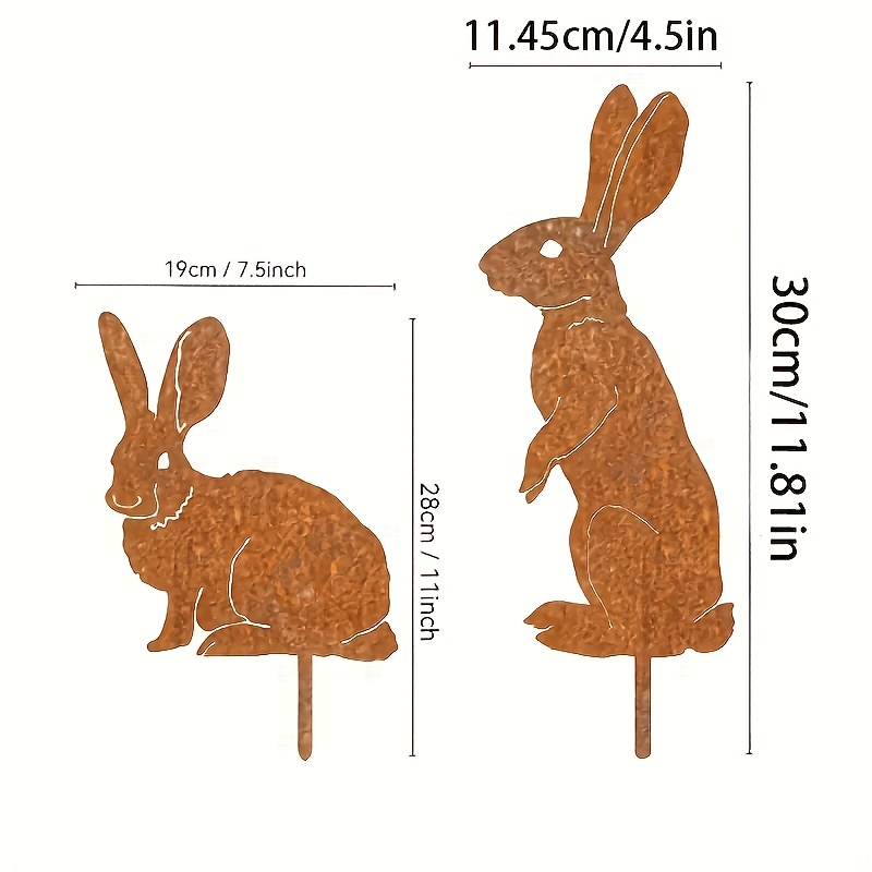 1 Piece Rustic Metal Rabbit Statue Vintage Rust Art Decorative Metal Rabbit Garden Stake Outdoor Patio Art Farmhouse Decorative Garden Ground Plugs Pe