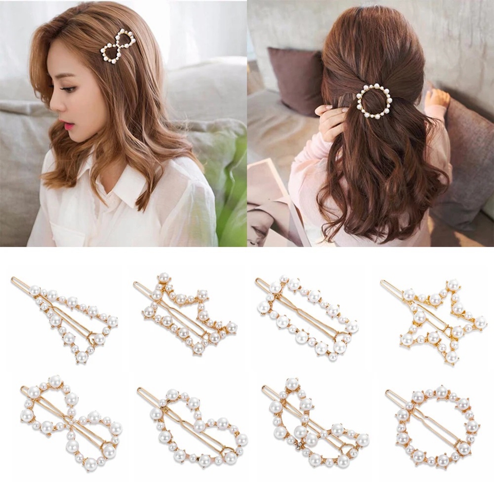 5pcs/lot Metal Elegant Pearls Hair Clips Pin for Women Fashion Geometric Barrettes Headwear Girls Sweet Hairpins Hair Styling Accessorie