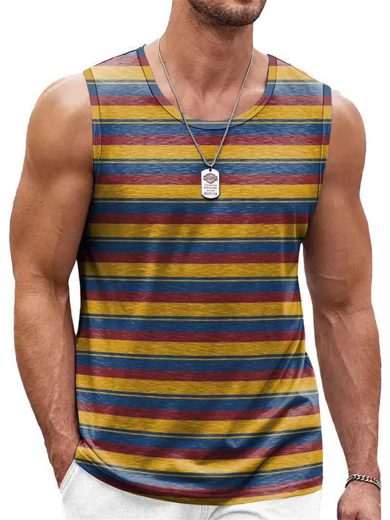 Vintage Striped Graphic Tank Tops For Men Fashion Casual Summer Sleeveless 3D Printed Vest Loose Crew Neck Quick Dry Sports TeesT250318
