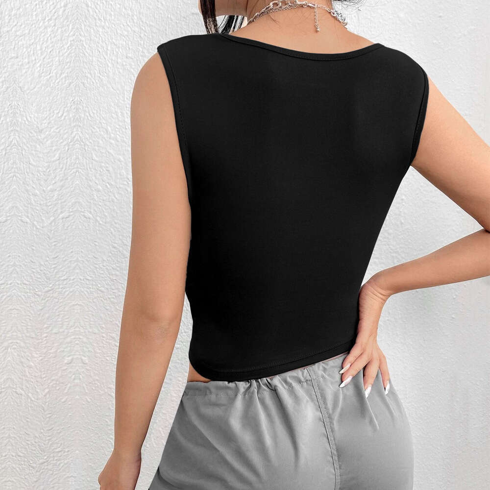 Women's Slim Fit Short Sexy Solid Color Bra Wrapped Tank With Hanging Top KLMY