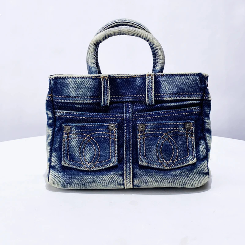 Lock Rivet Decoration Key Bags For Women Handbag Purses In Vintage Wash Water Denim Shoulder Crossbody 250306