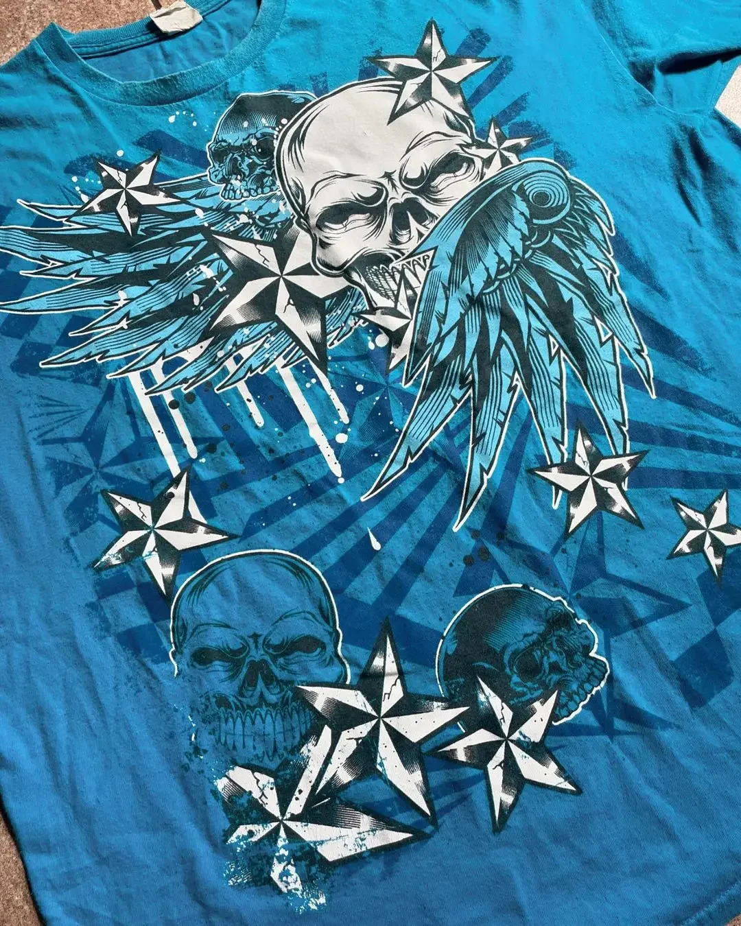 Harajuku Y2K American Gothic Skull Wings Printed T shirt Men Summer Cotton Sweatshirt Hip-hop Rap Women Tops Oversized t shirt 250306