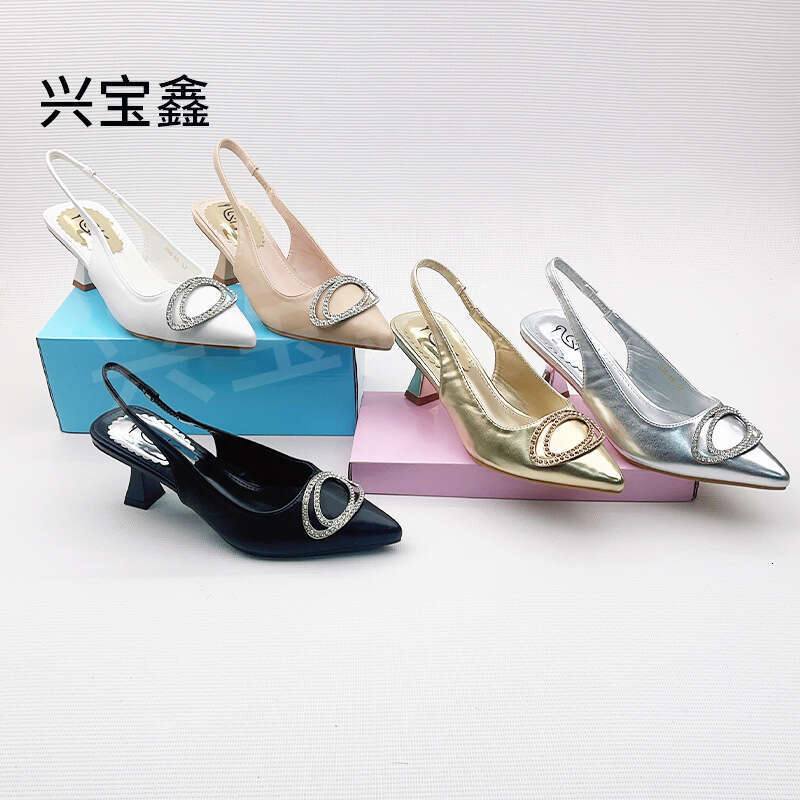 2025 new autumn and winter versatile high-heeled women's pointed bare color single shoes thin heel French fairy toe sandals