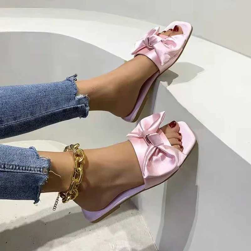 2024 Luxury Design Open Toe Slide Indoor Fi Casual Sandal Slide Portable Bow Flat Temperature Slide Y250306