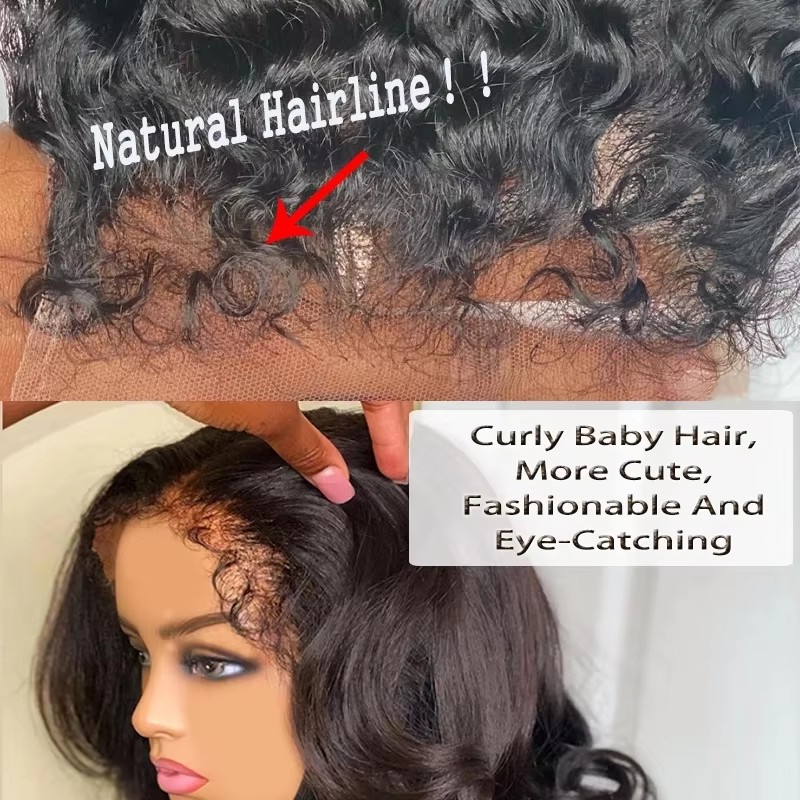 4C Curly Hairline Edge brazilian Hair full lace Wigs Body Wave 360 Lace Frontal Wigs with Curly Baby Hair 180% Glueless Lace Front Human Hair Wigs