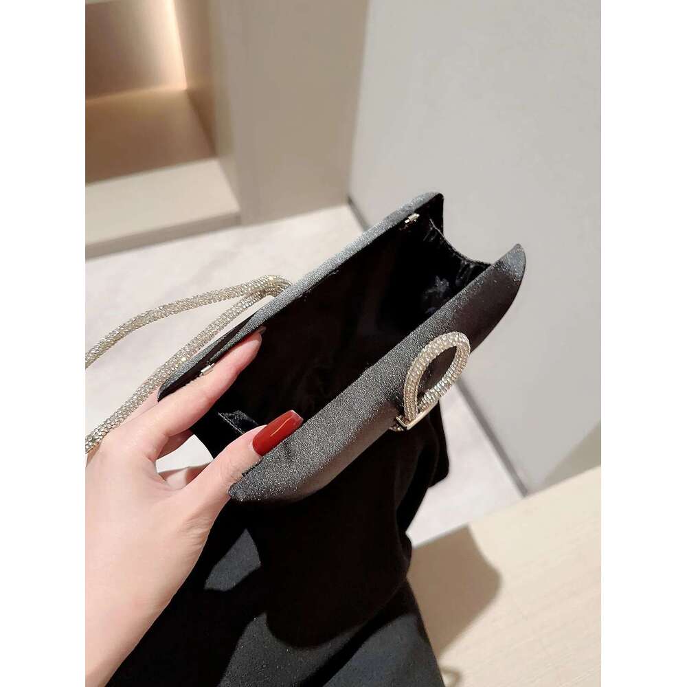 fashion Women Classic Satin Sparkly Banquet Tote Rhinestone Chain Decoration Dress Evening Party Bag Prom Handbag