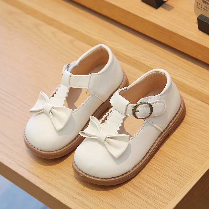 Girls Mary Janes Ruffles Bowknot Lovely Beautiful Kids Leather Shoes Four Colors 21-30 Toddler Black Beige Fashion Kids ShoeT250306