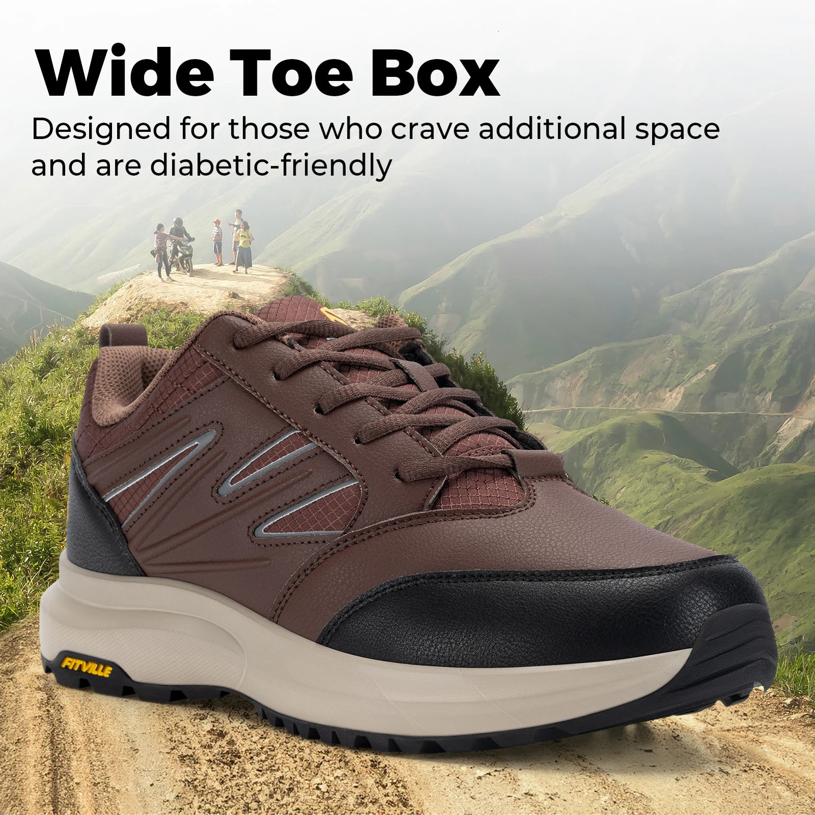 FitVille Mens Shoes Wide Hiking Waterproof Outdoor Work Trekking Trails Sneakers with Arch Support for Heel Pain Relief 250228