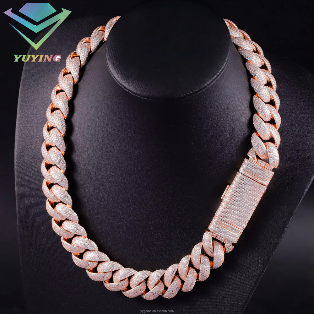 Wholesale VVS Moissanite Iced Chain for Mens 13mm-22mm Wide 925 Solid Silver 18k Gold Plated Diamond Rapper Cuban Link Necklace