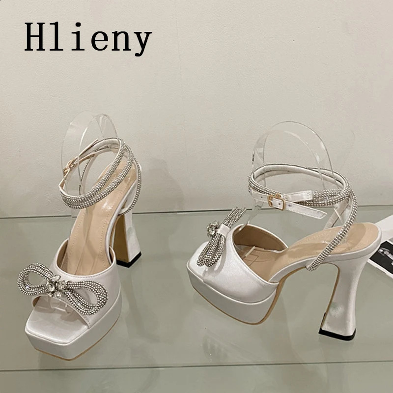 Hlieny 2025 Sexy PVC Transparency Sandals High Heels Women Pumps Fashion Bowknot Crystal Square Toe Platform Prom Shoes 250305