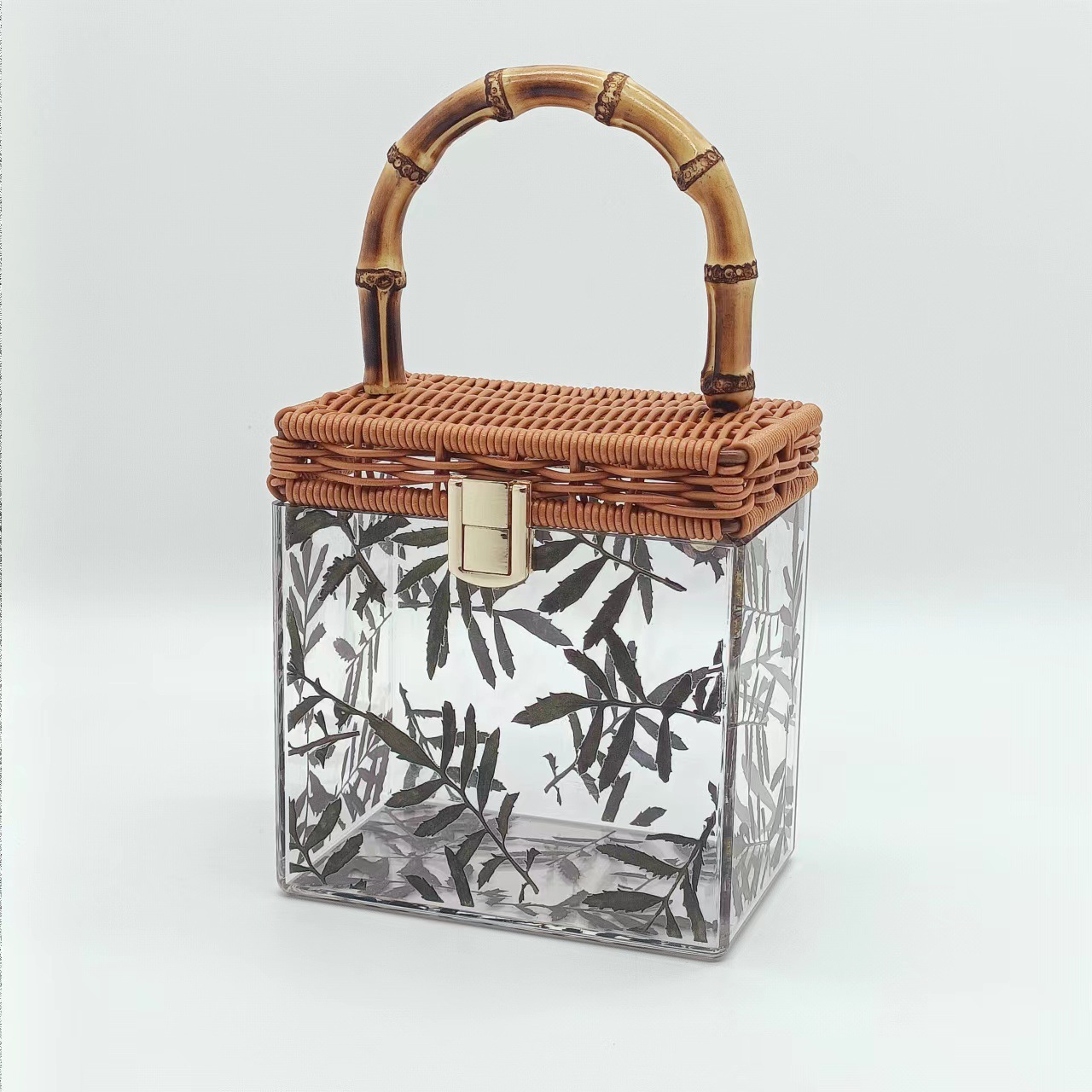 Bamboo Leaf Bamboo Section , Transparent Small Bag, Women's Summer 2022 Fashion Show Style, Antique Style Hand-Held Box Bag Vintage lucite evenin