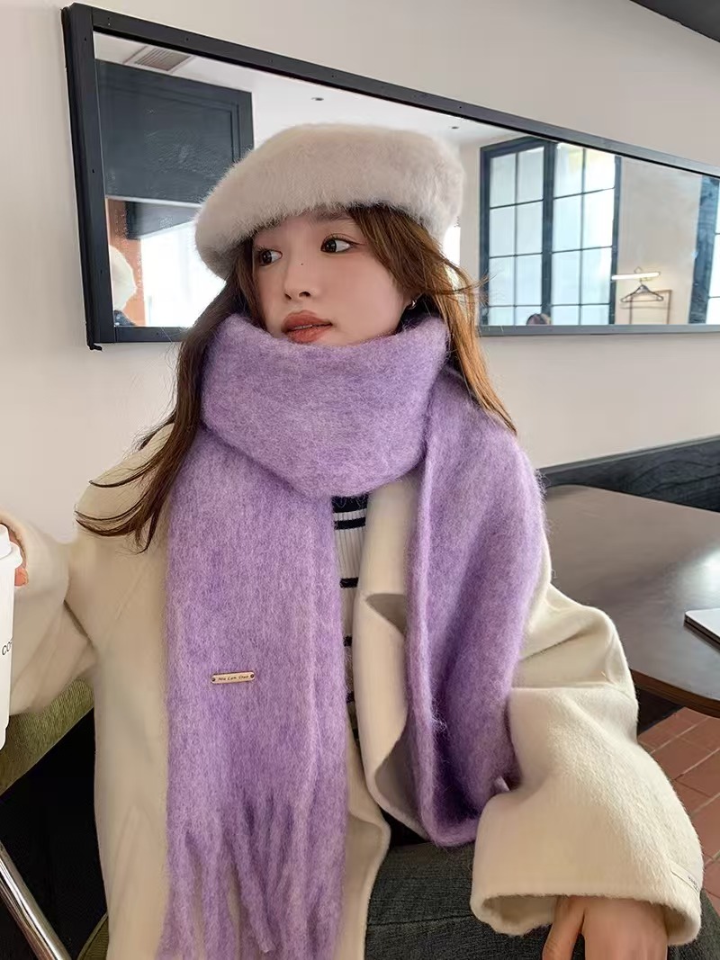 K060 Women's autumn and winter high-end Korean style all-match student long shawl with wool scarf warm scarf imitation cashmere thick