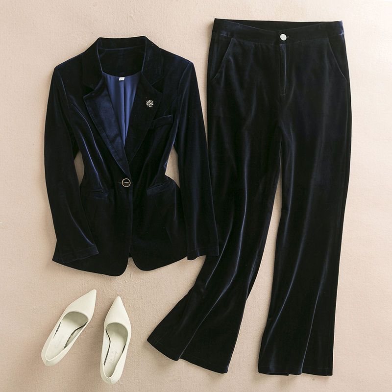 B34Slim Fit Velvet Outfit for Women Stylish Large Size Top Coat Set