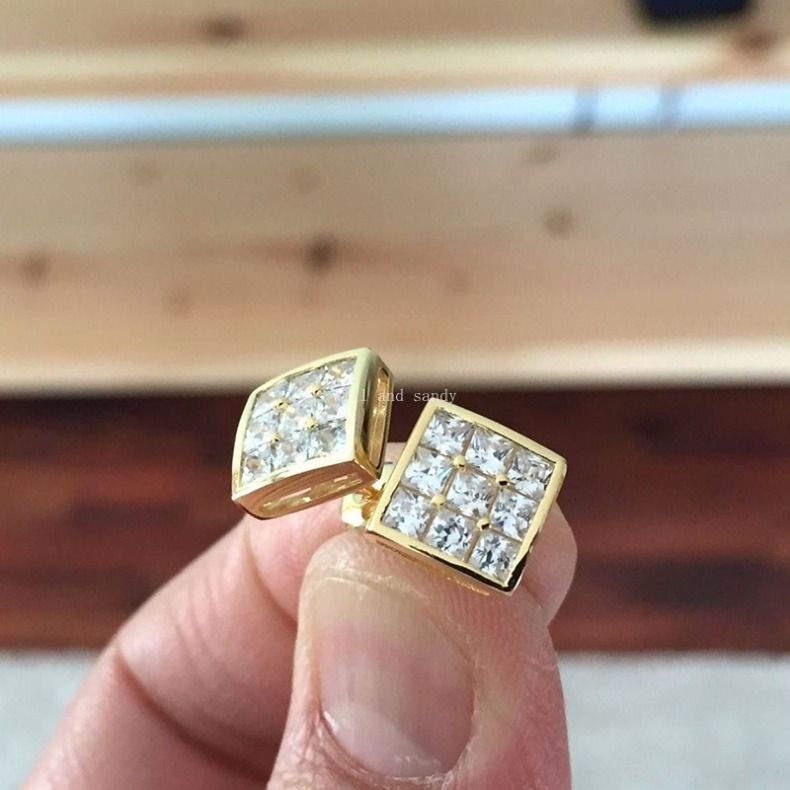 Bling Diamond Square Cubic Zircon Stud Earrings Sterling Silver Plated Owl Heart Water Drop Charm Earring Cuff Jewelry for Women Engagement Wedding Bi