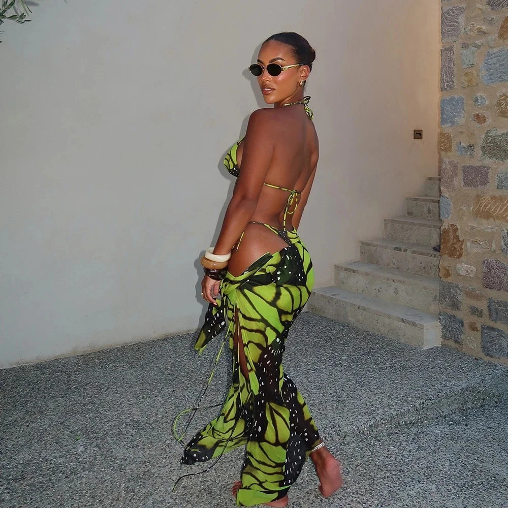 Sexy 3 Pieces Bikinis Swimsuit For Women Print Swimwear Brazilian Bikini Set Biquini Female Swimuits Beachwear 250306