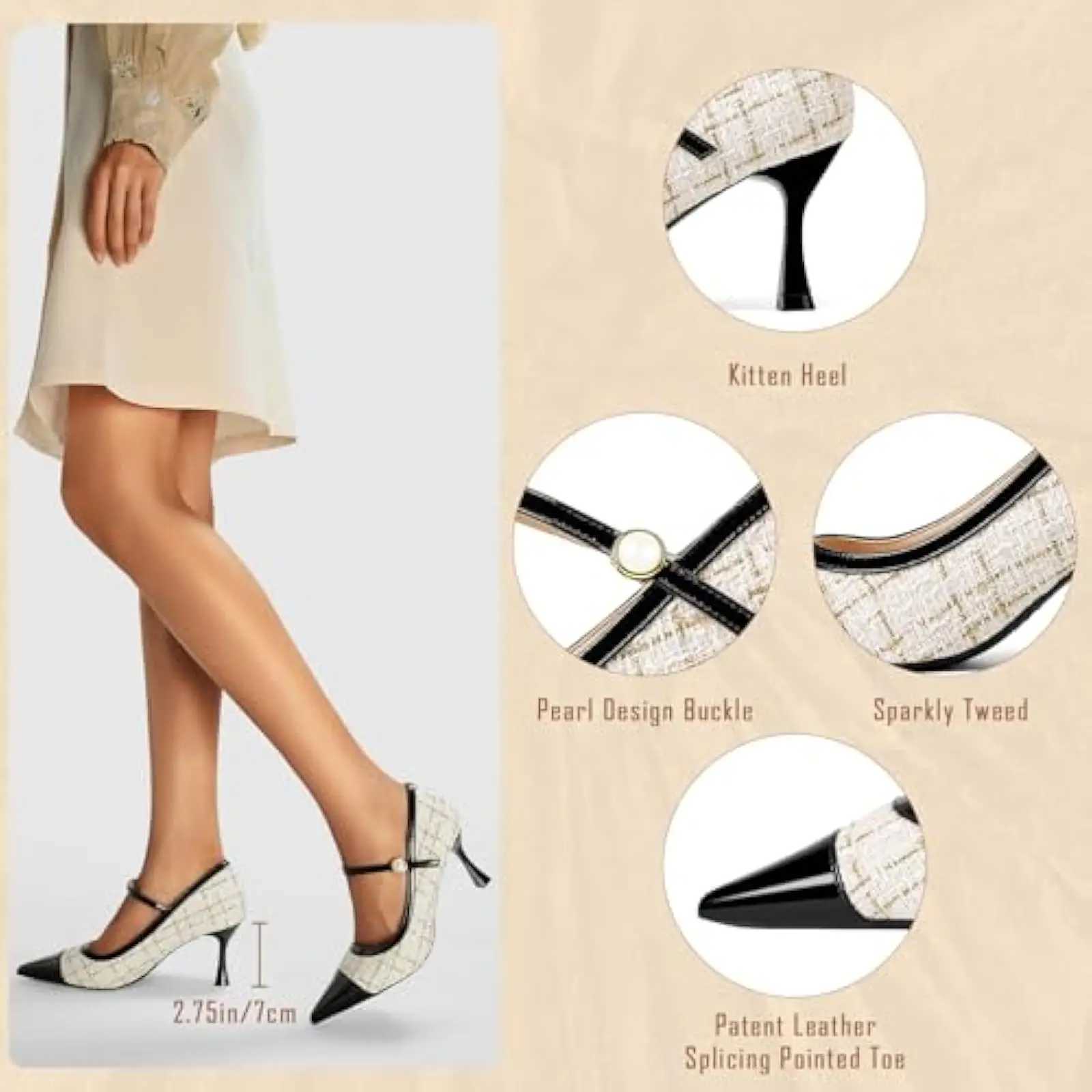 Glittery Mary Jane Kitten H for Wen Featuring a Pearl Buckle Sparkly Strap and Patent Pointed Toe Ideal for Formal We Y250306