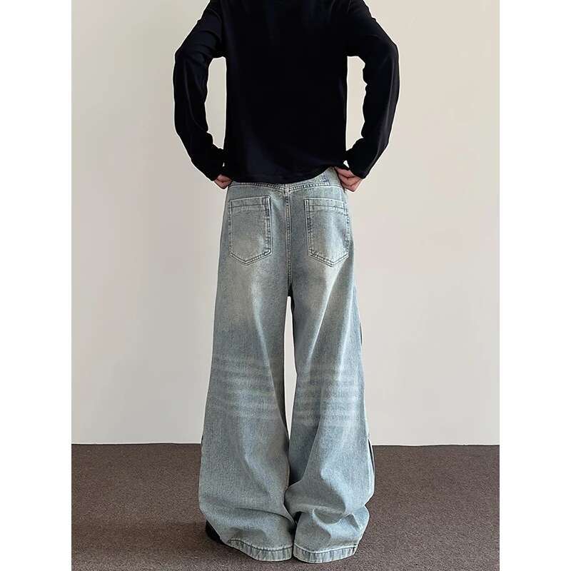 2025 Spring Vintage Y2k 2000S Blue High-Waisted Wide-Leg Jeans Women's Casual Versatile Denim Chic Streetwear Baggy Pants