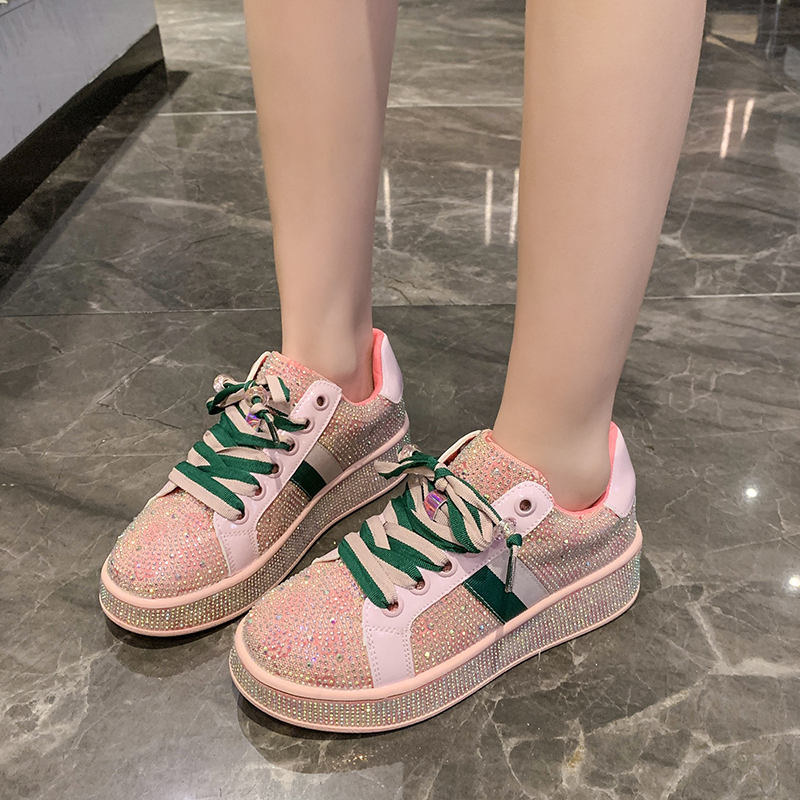 Women's Designer Shoes Luxury Platform Sneakers Top Quality Sneakers Women Skating Shoes Crystal Fashion Shiny Women's Casual Shoes Lace up 