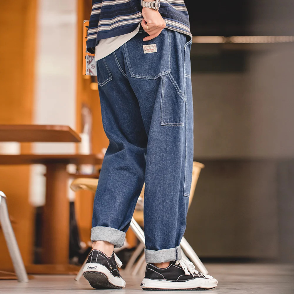 Maden Autumn Vintage Washed Denim Lumberjack Pants Mens Loose Wide Tapered Jeans ed Baggy Logging Trousers Streetwear 250306wtt