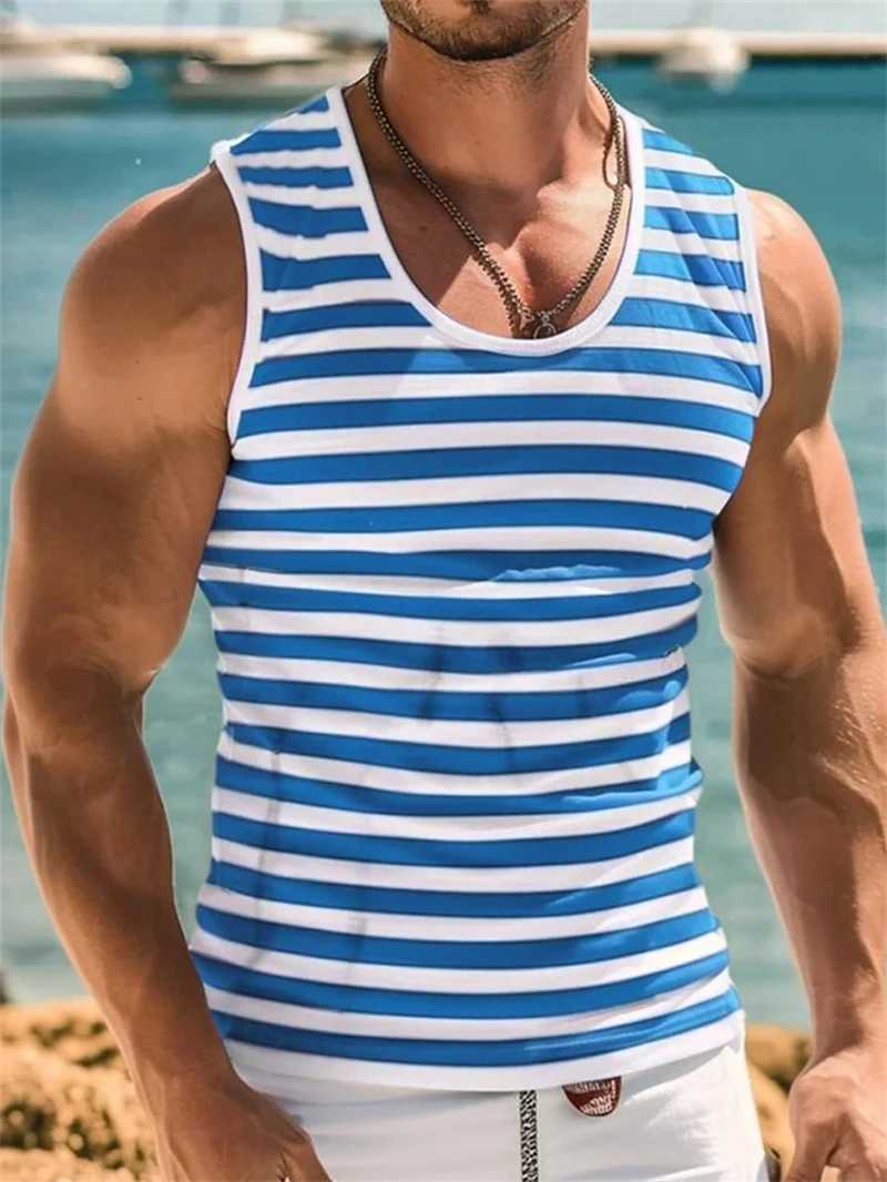 Mens Retro Stripe Graphic Tank Tops Fashion Summer Sleeveless Casual 3D Printed Vest Loose Quick Dry Breathable Tees PulloversT250318