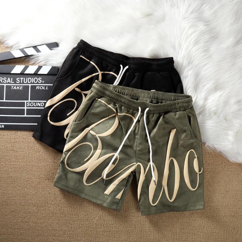 Men's Shorts Foam Letters Print Suede Drawstring Loose Casual Pants Men Women Couple Beach Holiday Shortpant Summer