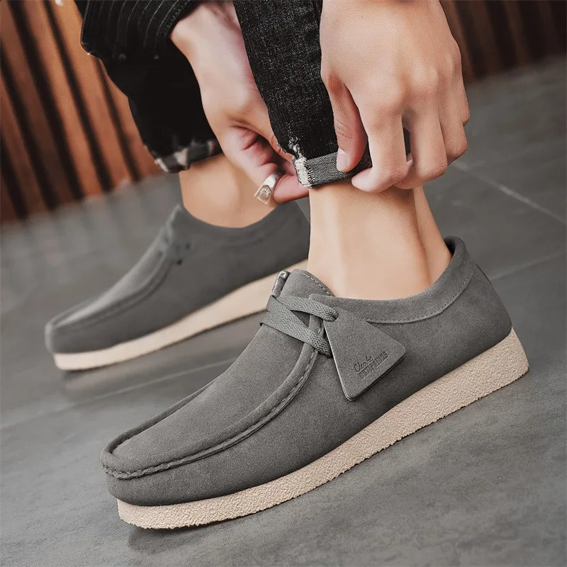 Fashion Khaki Casual Shoes For Men Suede Leather Loafers Men Platform Slip-on Mens Driving Shoes Lightweight Leisure Men Shoes 250303