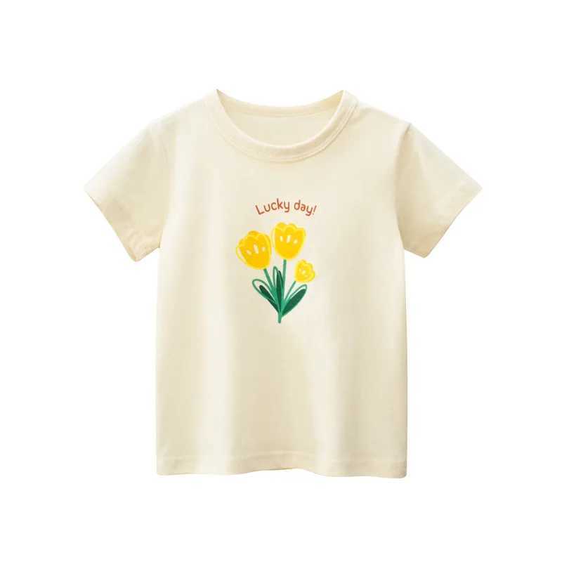 2025 Korean Summer Flower Short Sleeve T-shirts For Girls 2-8 Years Cotton Toddler Girl Tops Baby Girl Tees Clothes T250603