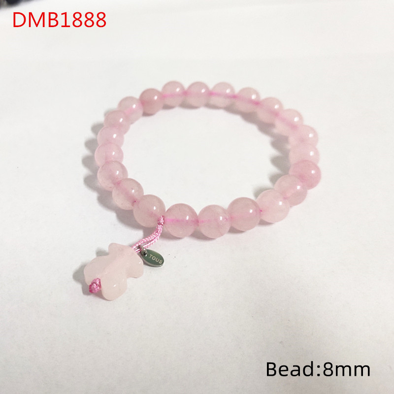 Fashion Women Girls Silver Gold Stainless Steel Round Black White Pink Bead Stone Bear Bracelets Jewelry Pulsera Gift