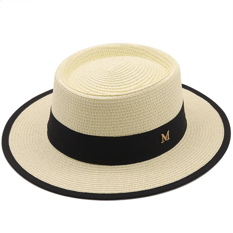 summer sun hat ladies fashion girl straw hat ribbon bow beach hat casual grass flat top panama hat bone womens visor cap 250303