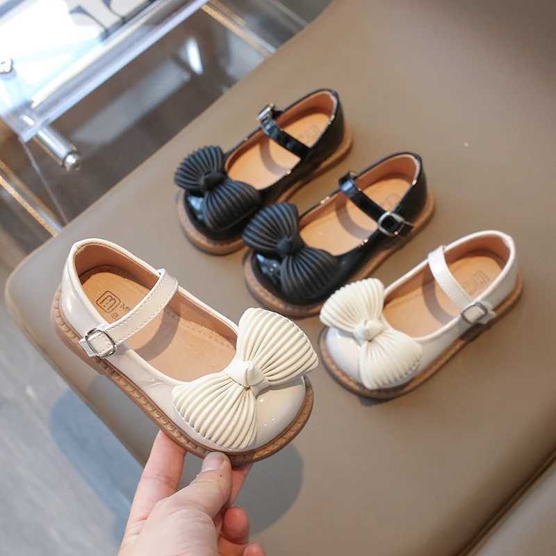 Toddler Girls Mary Janes Bowtie Patent Leather Sweet Children Leather Shoe Round Toe Elegant Hook-loop Kids Flat Shoe 21-30T250306