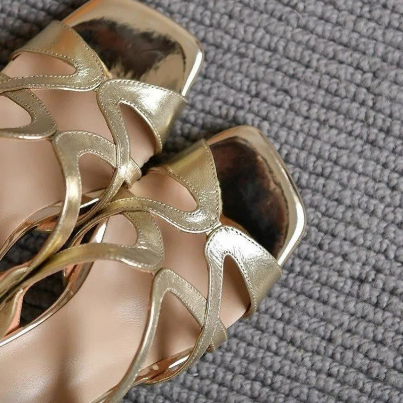 Cross Hollow Slingbacks Shoes Woman Peep Toe Sandals Womens Summer Black Thin High Heels Gold Heeled Roman Sandalias 250306