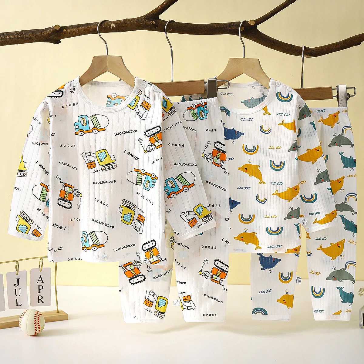 2024 New Summer Children Clothing Baby Home Clothes Set Long Sleeved Boys Girls Pajamas Thin Section Kids Pajamas Clothes M250306