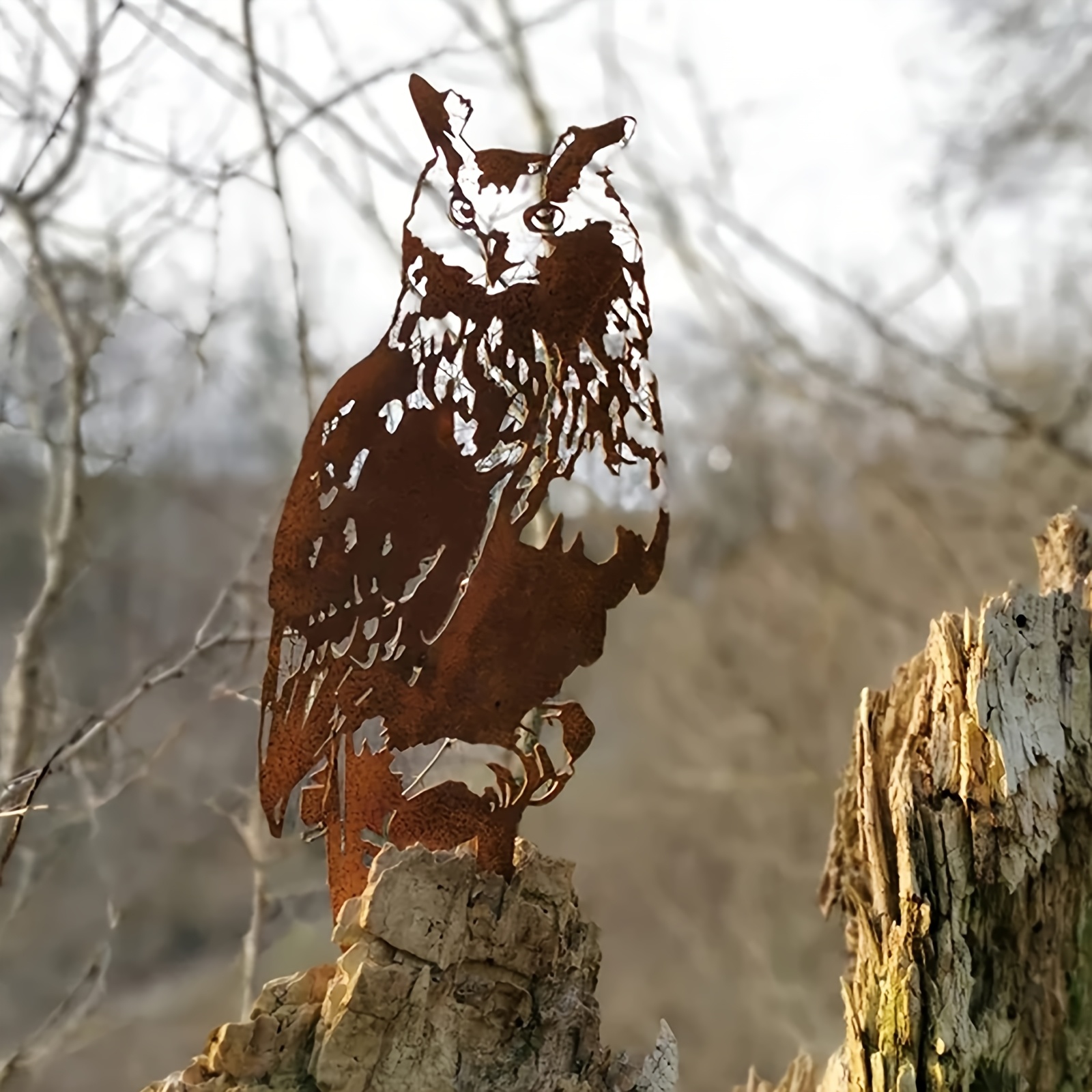 1 Piece Rustic Metal Owl Garden Statue Vintage Rusty Metal Owl Wall Art Durable Animal Decorative Owl Handmade Bird Patio Decoration