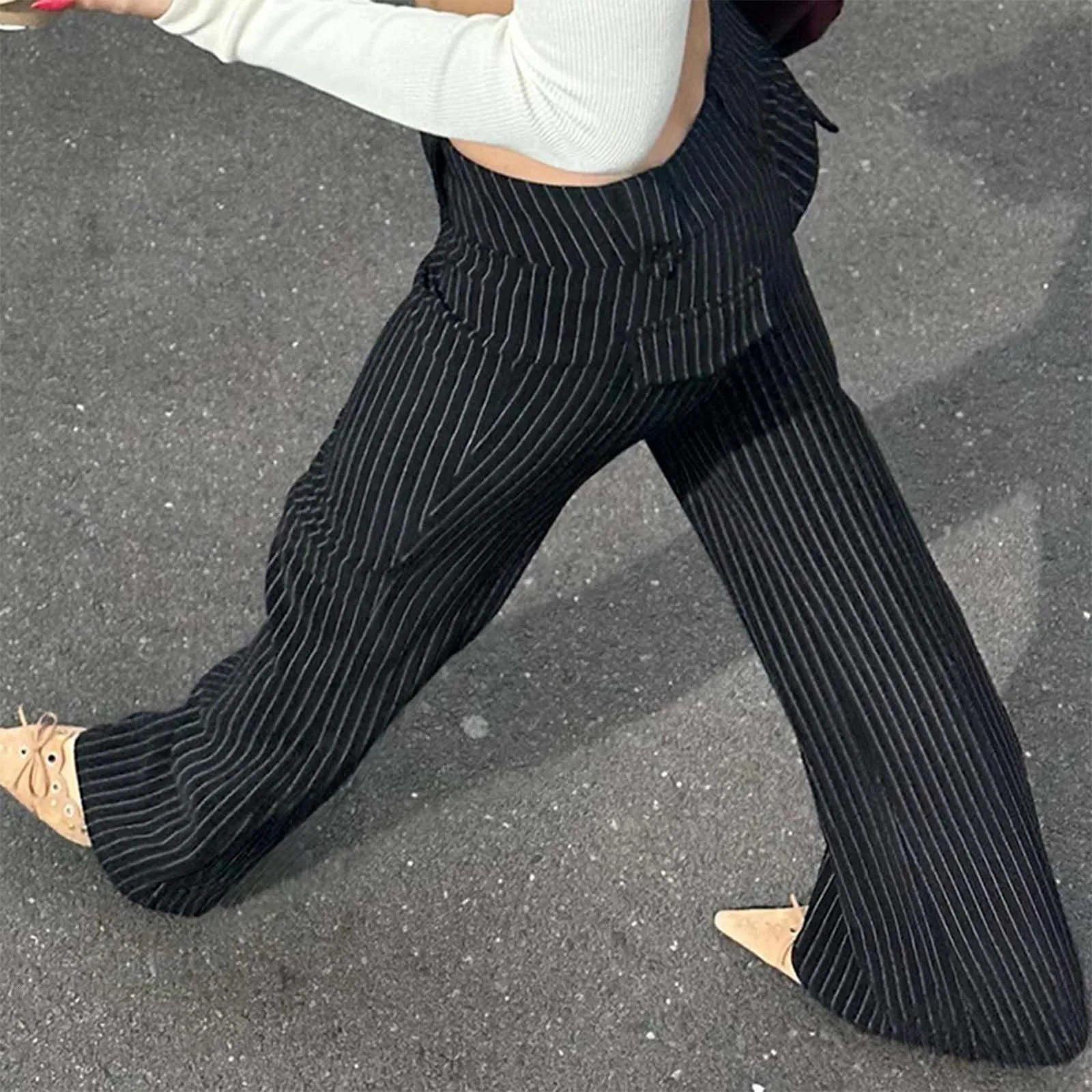 Trousers Striped Slim Fit Fashion Pants Low Rise Form Fitting Casual For Street Style womens wide leg trousers tall 250306