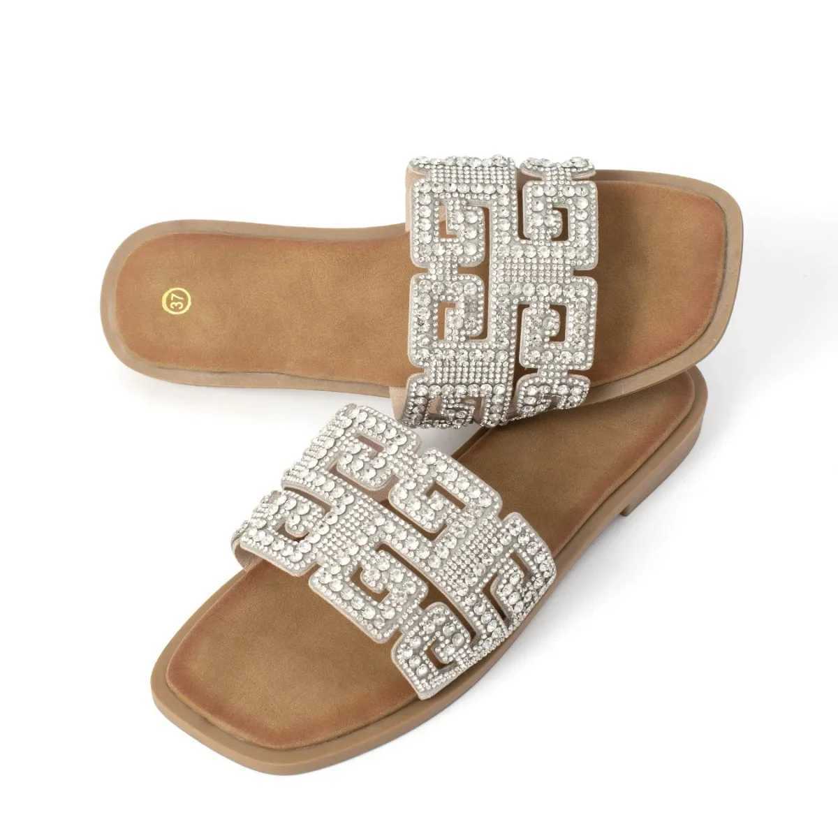 KM-ROYA New 2025 Casual Flat H Wen Slippers Summer Crystal Diamond Vai Outdoor Slides Shoes Y250306