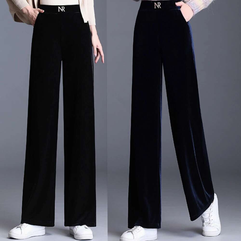 Korean High Elastic Waist Women's Harlan Pants 2023 Spring And Autumn New Golden Veet Wide Leg Pantsversatile Casualpant
