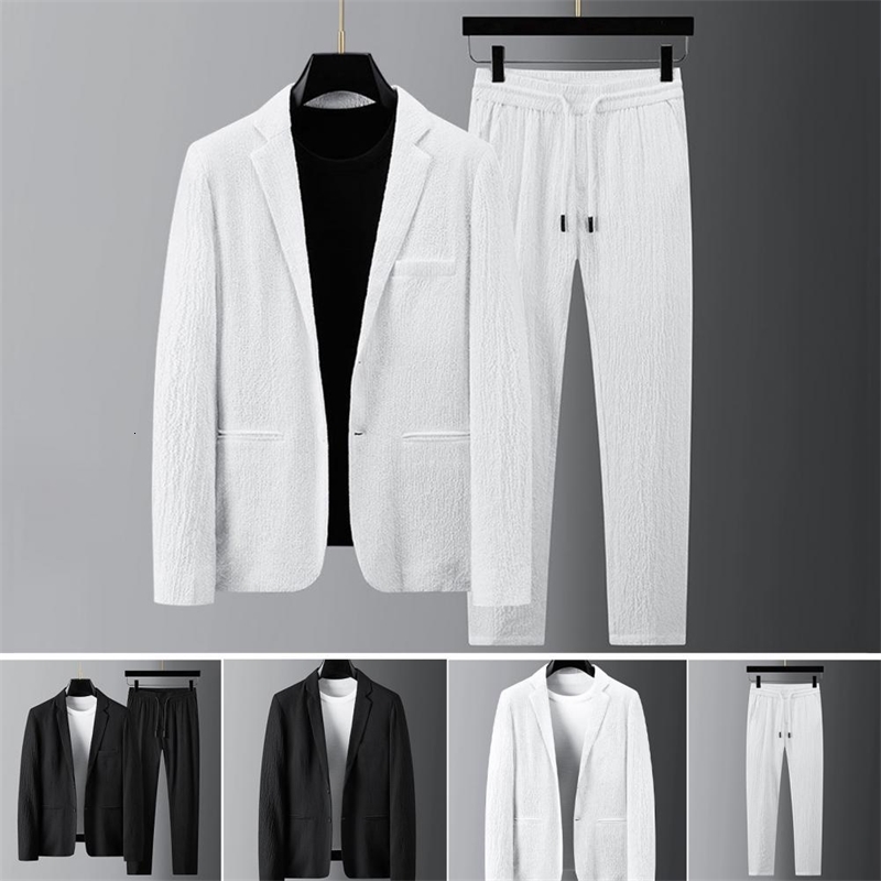 Spring Summer Fashion Suit Men Long Sleeve Highend Casual Slim Handsome Two Pieces Set Thin Jacket And Pants 250305