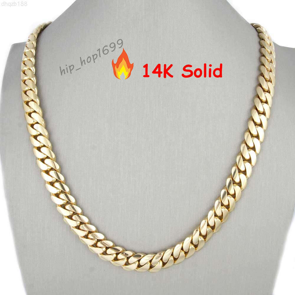 Hip Hop Jewelry Design Luxury 14k Real Yellow Gold Heavy Plain Miami Cuban Curb Link Chain for Men