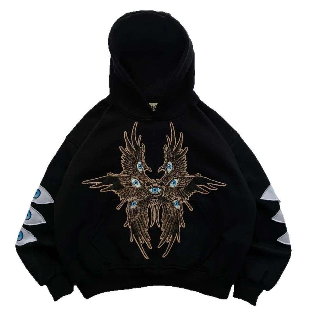New Mysterious Eye Pattern Unique Style Design Black Street Fashion Personalized Hoodie