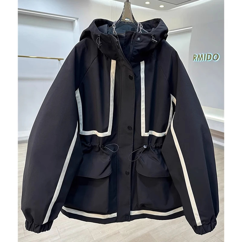 European Goods Highend Ribbon Stitching Contrast Jacket Womens Spring and Autumn Leisure Loose Slim Short Trench Coat 250306