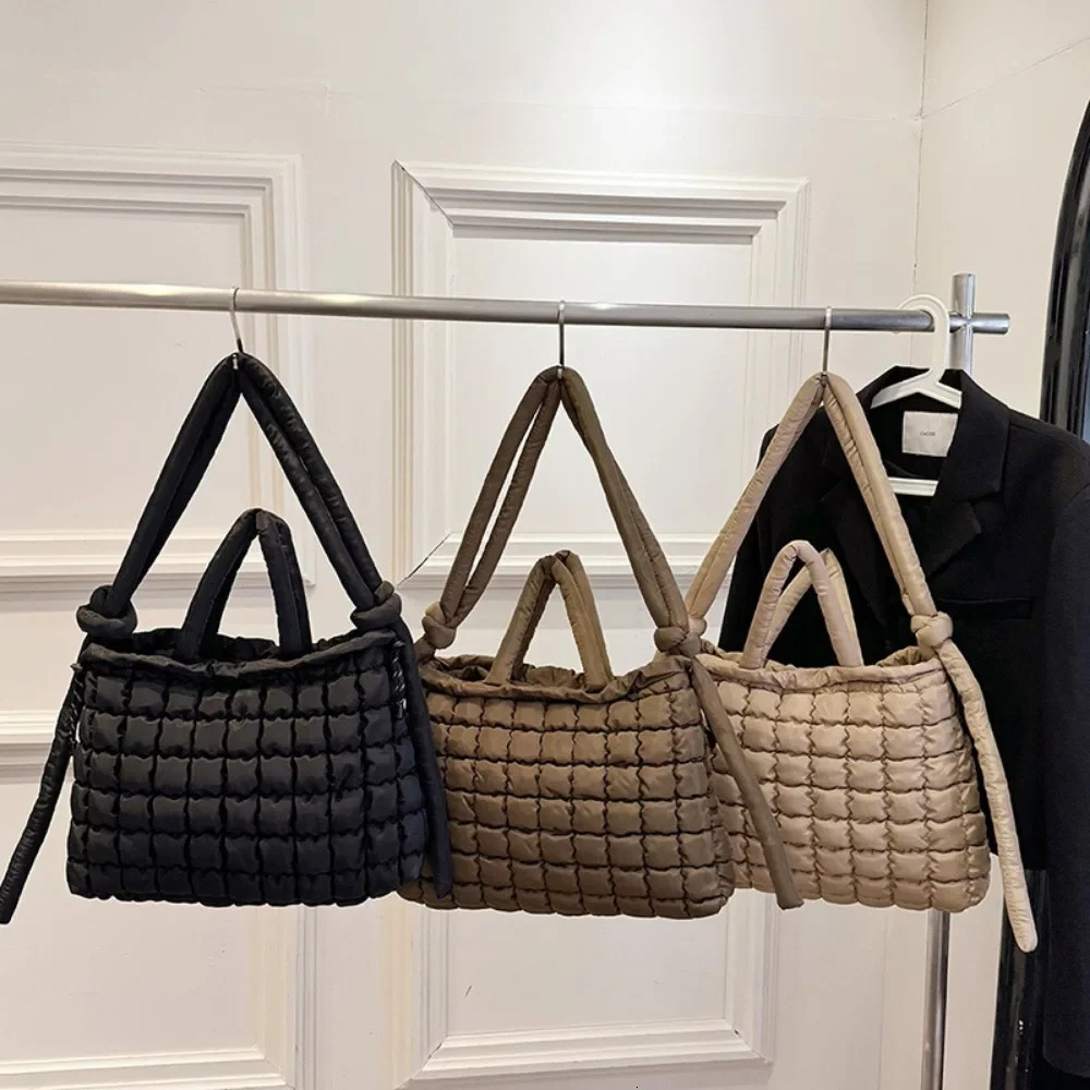 Autumn Cotton Cloud Bags For Women Large Capacity Lattice Shoulder Crossbody Bags Ladies Tote Bag Fashion Handbags 250306