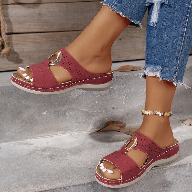 Large size Wind Fish Mouth Thick Bottom Slope Heel Slippers 2025 Summer One Word Strap Beach Women's Shoes #ddmykukumalu