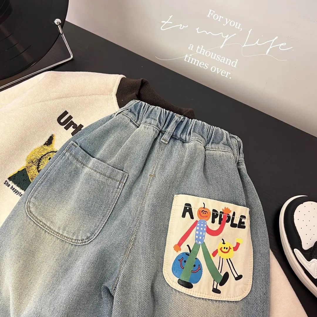 Ddmyshoesvip New Jeans And Autumn Edition Children S Western Style Outerwear Love Baby Girl Spring Dress Pants Printed