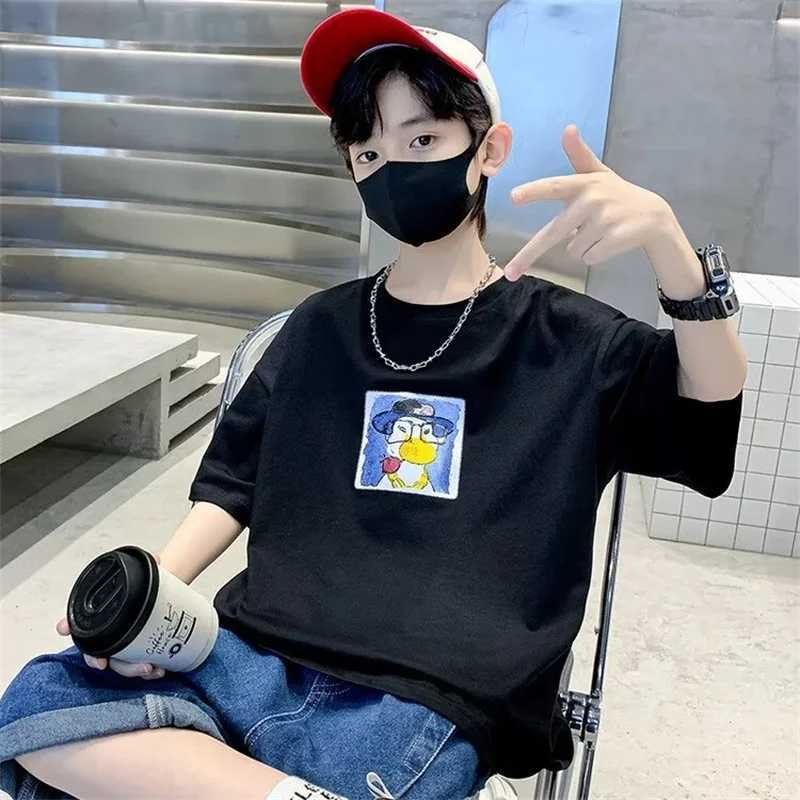 2023 Summer Kids Clothes Korean Fashion Print Short Sleeve Tops Tees Boys Girls Clothes 100% Cotton Cartoon T Shirts Children T250603