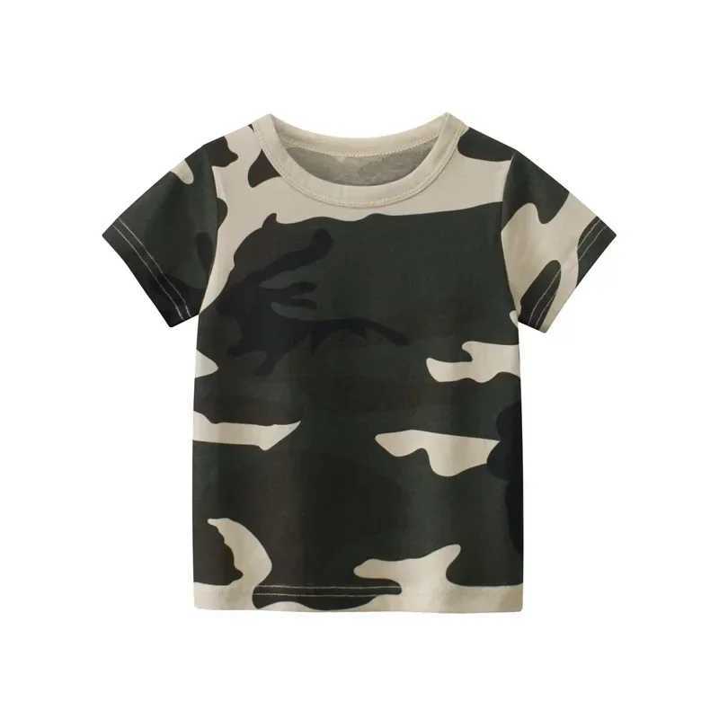 Korean Childrens Clothing Summer 2025 Cotton Short Sleeve T-shirt for Boys Letter Camouflage Print O-Neck Baby Top Kids ClothesT250306