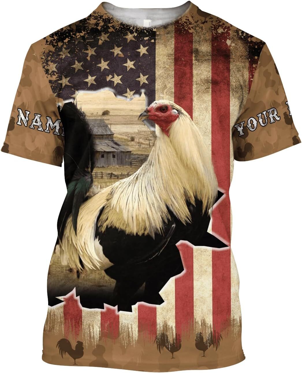 Mens T shirt Personalized Name 3D Rooster Lover T-Shirt for Men, Custom Rooster Shirt for Rooster Gift for Unisex tee Casual tops summer clothes