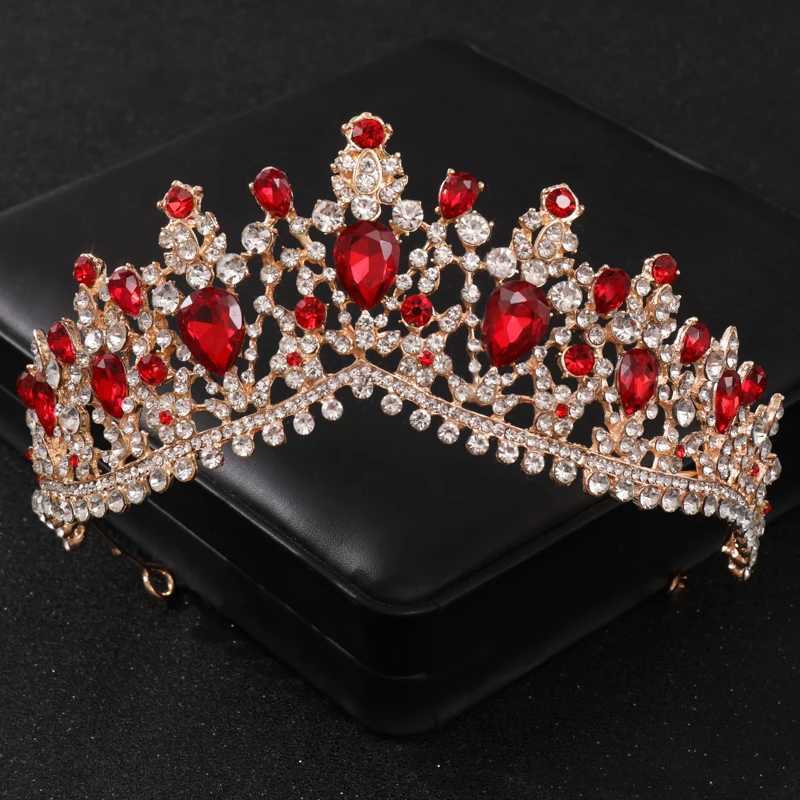 Baroque Gold Color Red Crystal Tiaras And Crowns Rhinestone Bridal Diadem Crown Tiara For Wen Wedding Hair Accessories Jewelry X250306