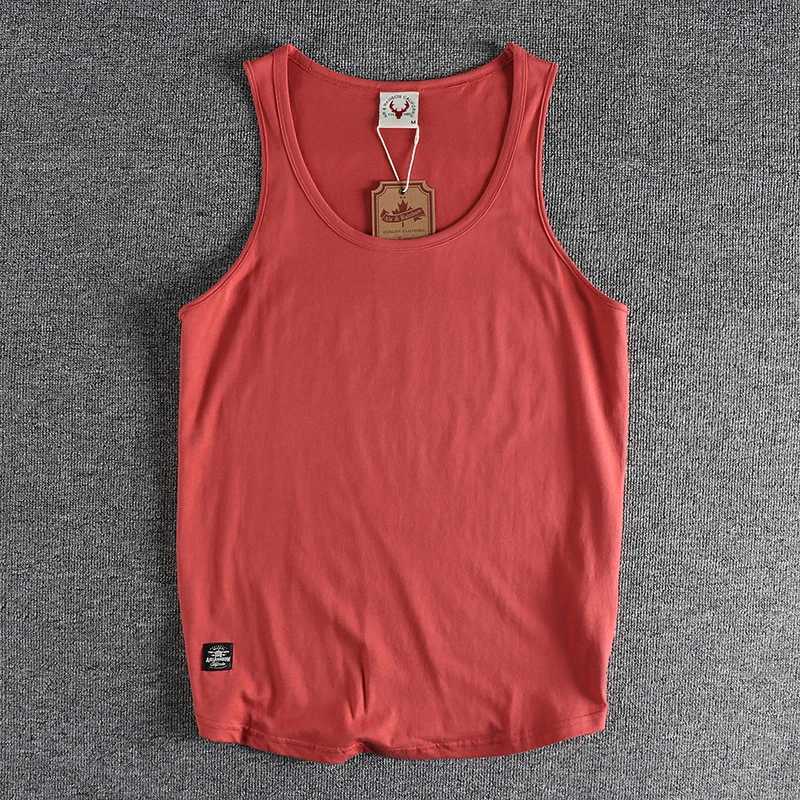 Summer New American Sleeveless O-neck Solid Color T-shirt Mens Fashion 100% Cotton Washed Casual Sports Fitness Basketball VestT250318