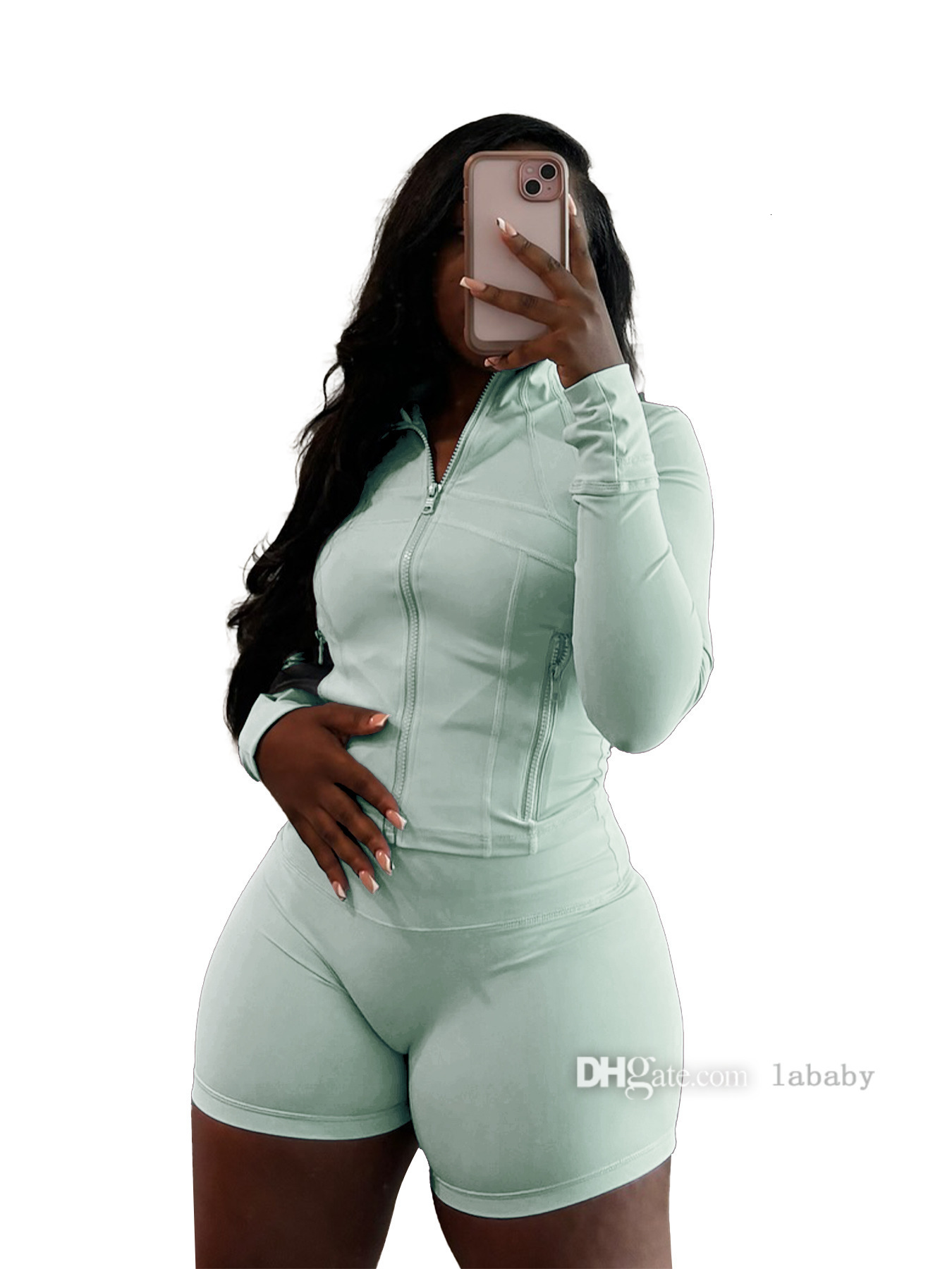 Fashion Womens Tracksuit Sexy Tight Two Piece Set Women Yoga Sets Long Sleeve Zipper Neck Top Blouse And Shorts Pants Sports Leisure